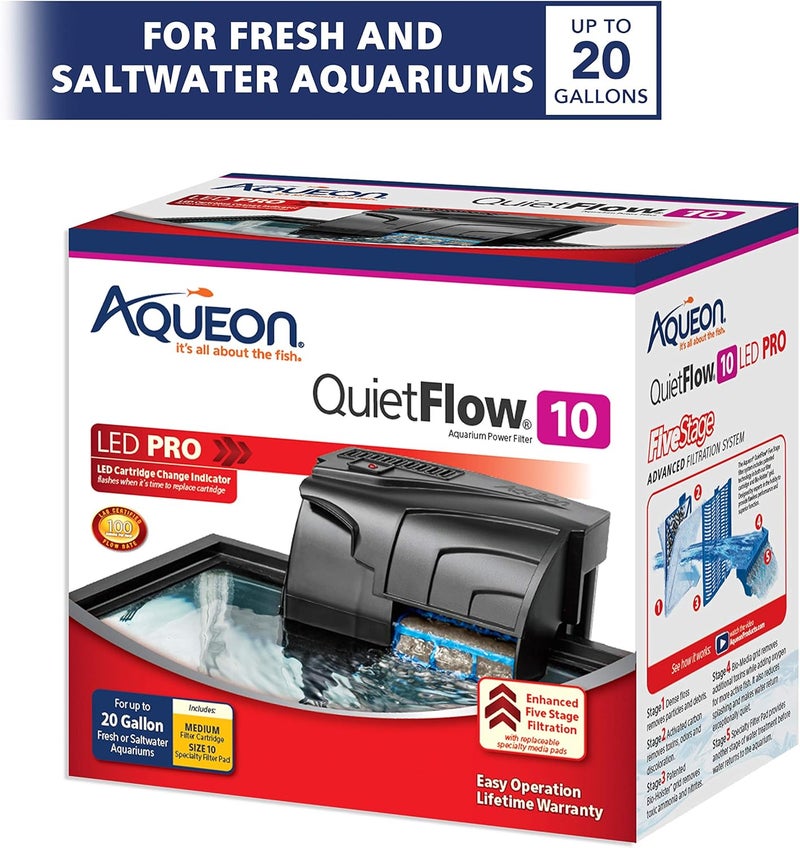 Aqueon QuietFlow 10 LED Pro Aquarium Power Filter for Up to 20 Gallon Aquariums - Image 2